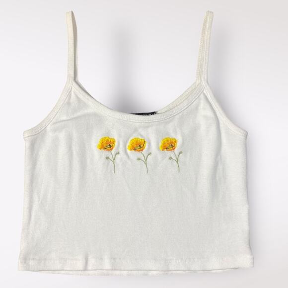 Brandy Melville Skylar Poppy Embroidered Cropped Tank Womens Multicolor - Picture 1 of 7